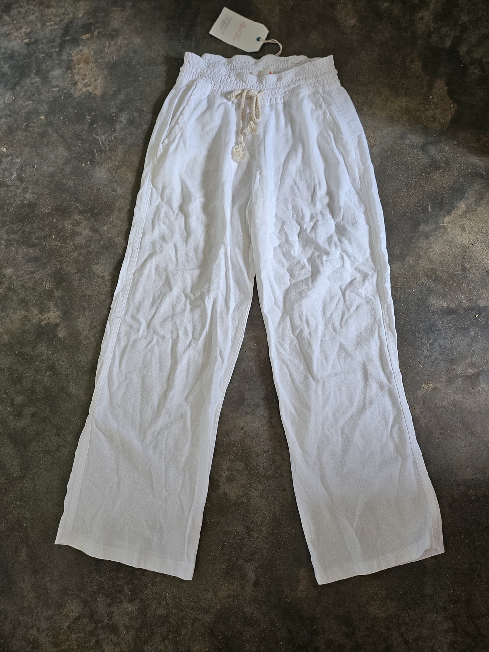 New W Tag April Kiss White Drawstring Breathable Linen Casual Trousers S